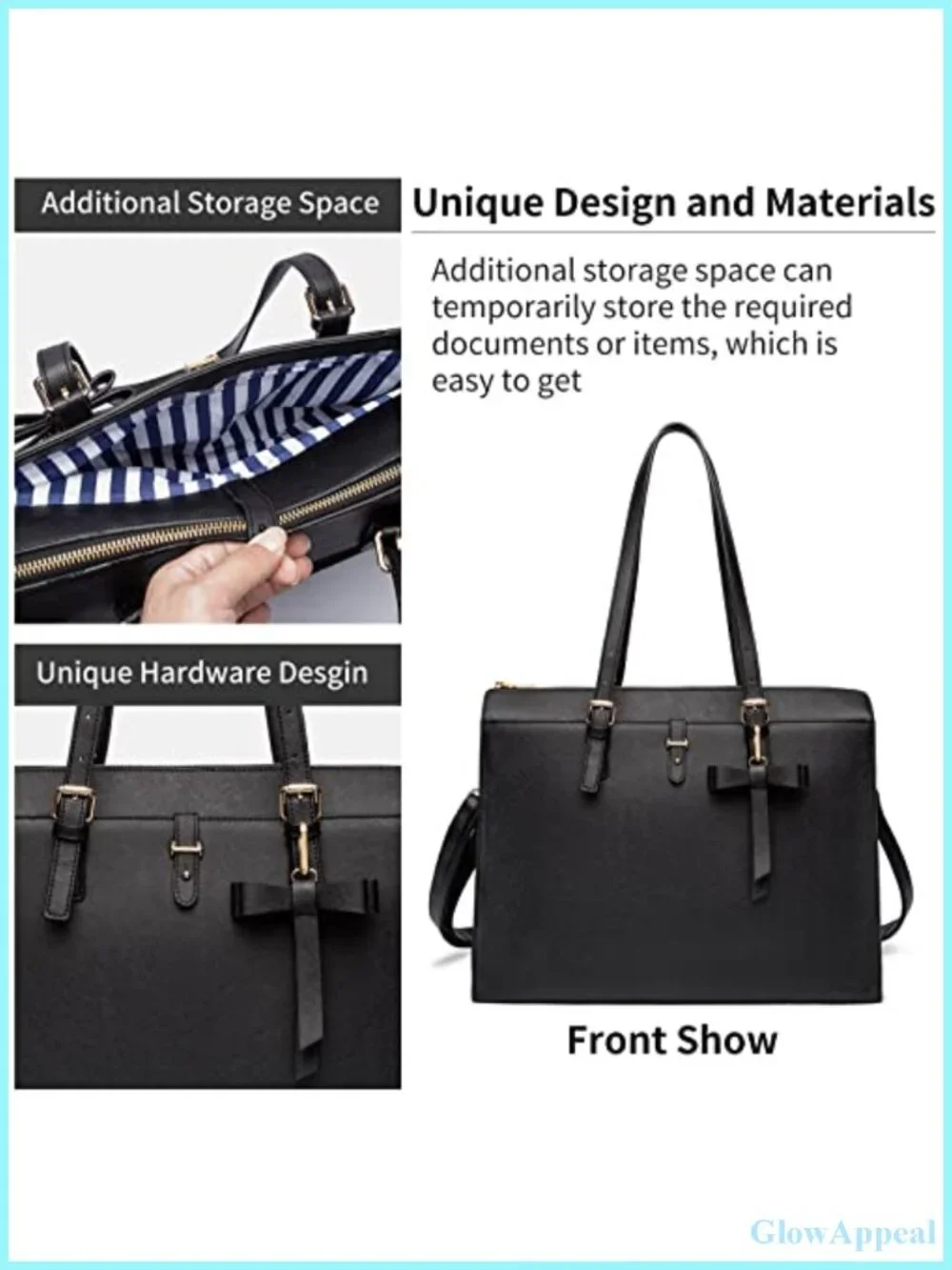 Large Leather Laptop Briefcase with USB Charging Port Tote Bag